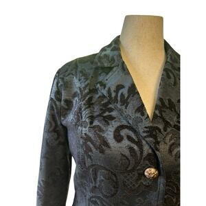 Erin London Black Velvet Damask Blazer Jacket SZ Large Victorian Dark Romantic